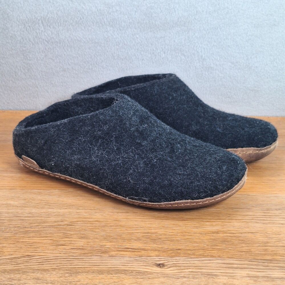 Glerups Women's US 8.5 EU 39 Slip-On Wool Slippers Black Leather Sole Cozy Shoe